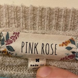 Cream Pink Rose Medium Sweater